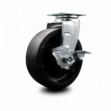 Service Caster 6 Inch Glass Filled Nylon Swivel Caster with Roller Bearing and Brake SCC SCC-20S620-GFNR-TLB